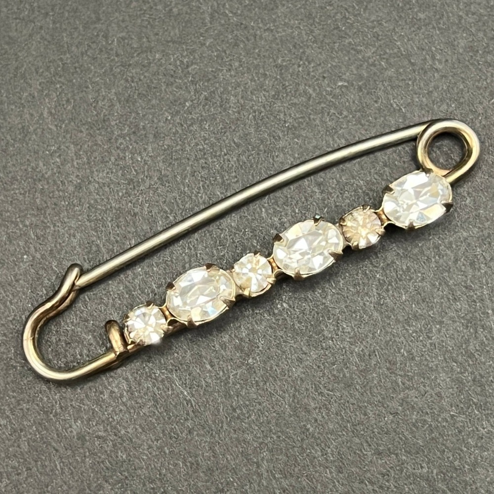 Vintage Rhinestone Kilt Pin Skirt Pin Brooch Gold Tone Clear Upcycle
